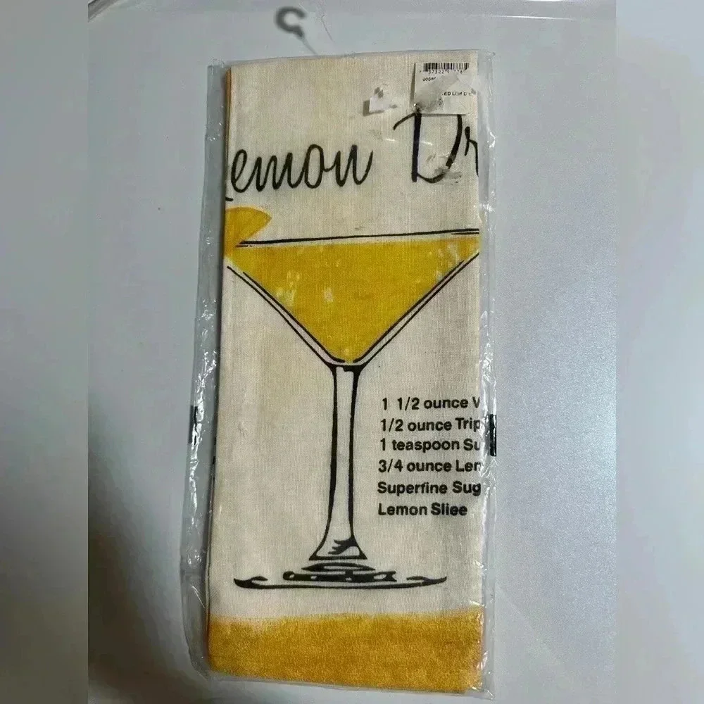 Lemon Drop Martini Drink Recipe Kitchen Bar Tea Towel Yellow Canvas Cloth *NEW*